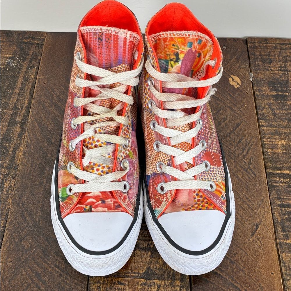 Converse Women’s 6 High Tops Digital Floral Lava Orange Chuck Taylor Sneakers - Picture 3 of 10